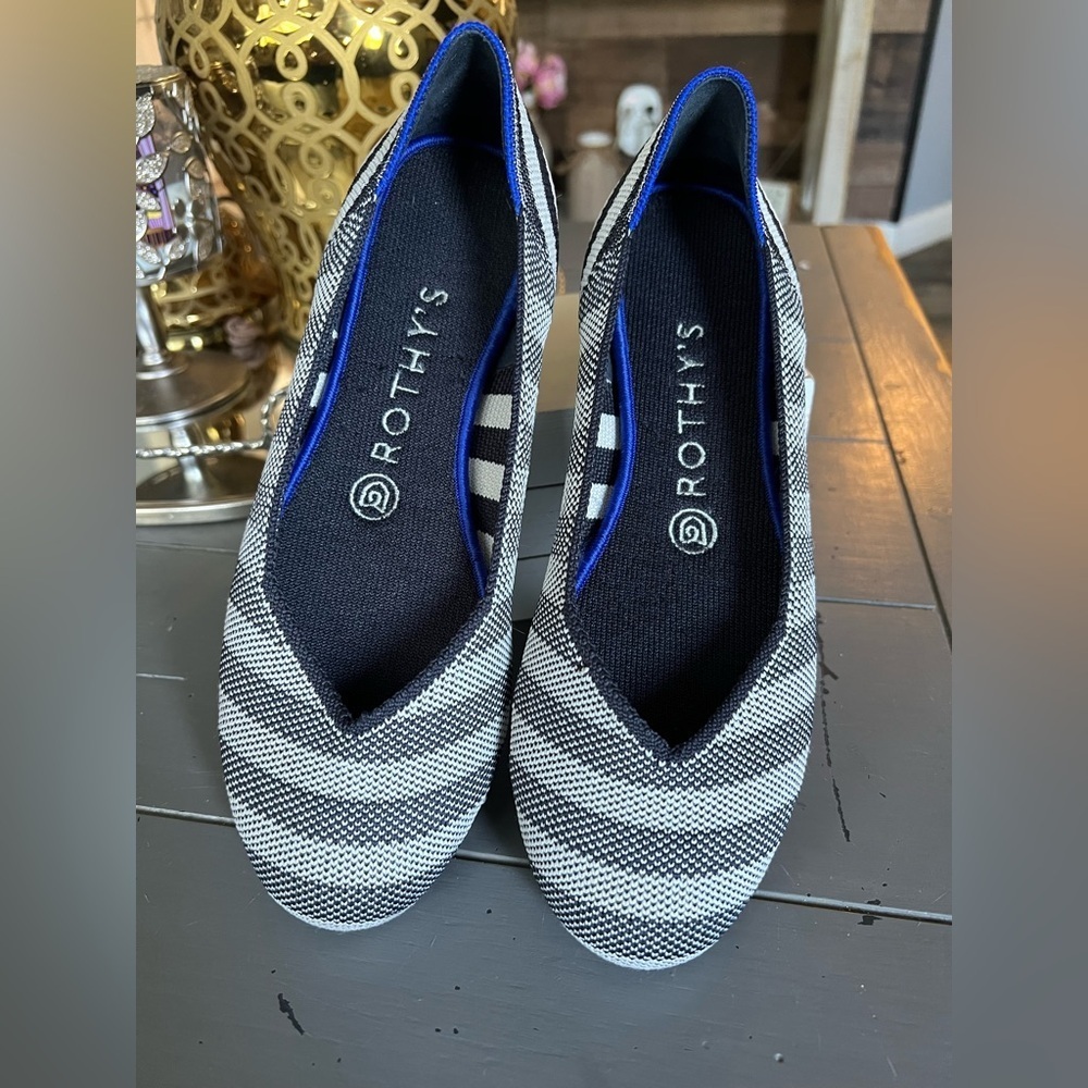 Rothy's Women's Black and‎ White Striped Shoes Size 7.5